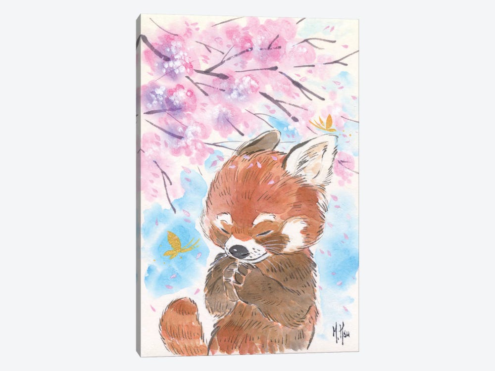 Cherry Blossom Wishes - Red Panda by Martin Hsu 1-piece Canvas Art Print