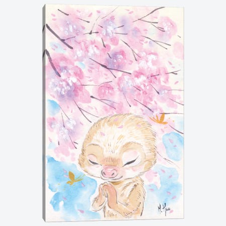 Cherry Blossom Wishes - Sloth Canvas Print #MHS25} by Martin Hsu Canvas Art Print