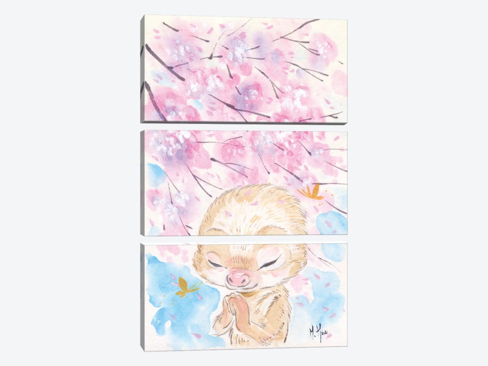 Cherry Blossom Wishes - Sloth by Martin Hsu 3-piece Canvas Artwork