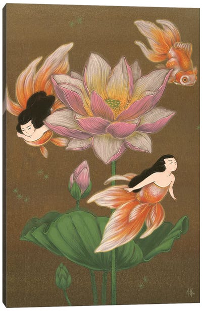 Goldfish Mermaids - Summer Lotus Canvas Art Print - Zen Master