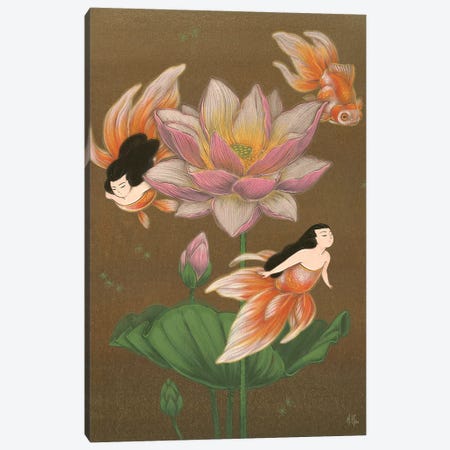 Goldfish Mermaids - Summer Lotus Canvas Print #MHS2} by Martin Hsu Canvas Wall Art