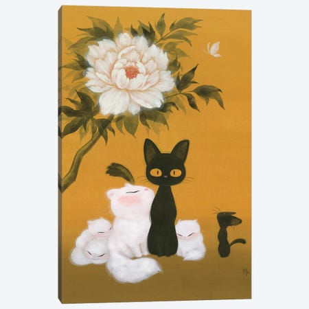 Cats and Peony  Canvas Print #MHS37} by Martin Hsu Canvas Wall Art