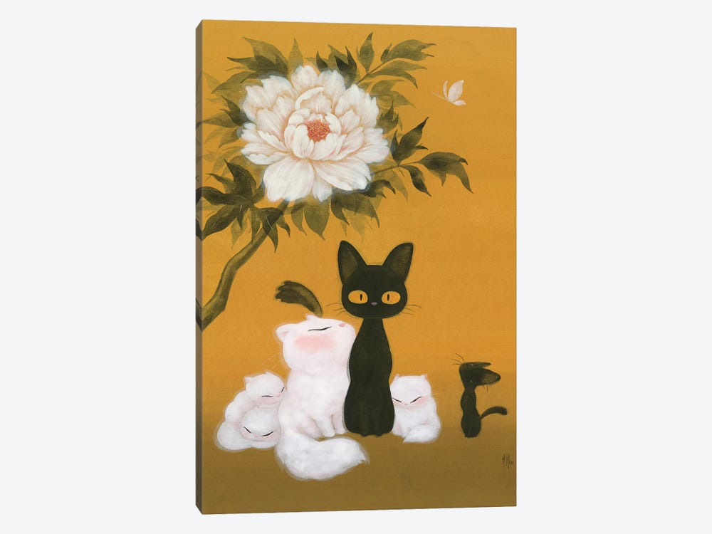 Cats and Peony  by Martin Hsu 1-piece Canvas Art Print