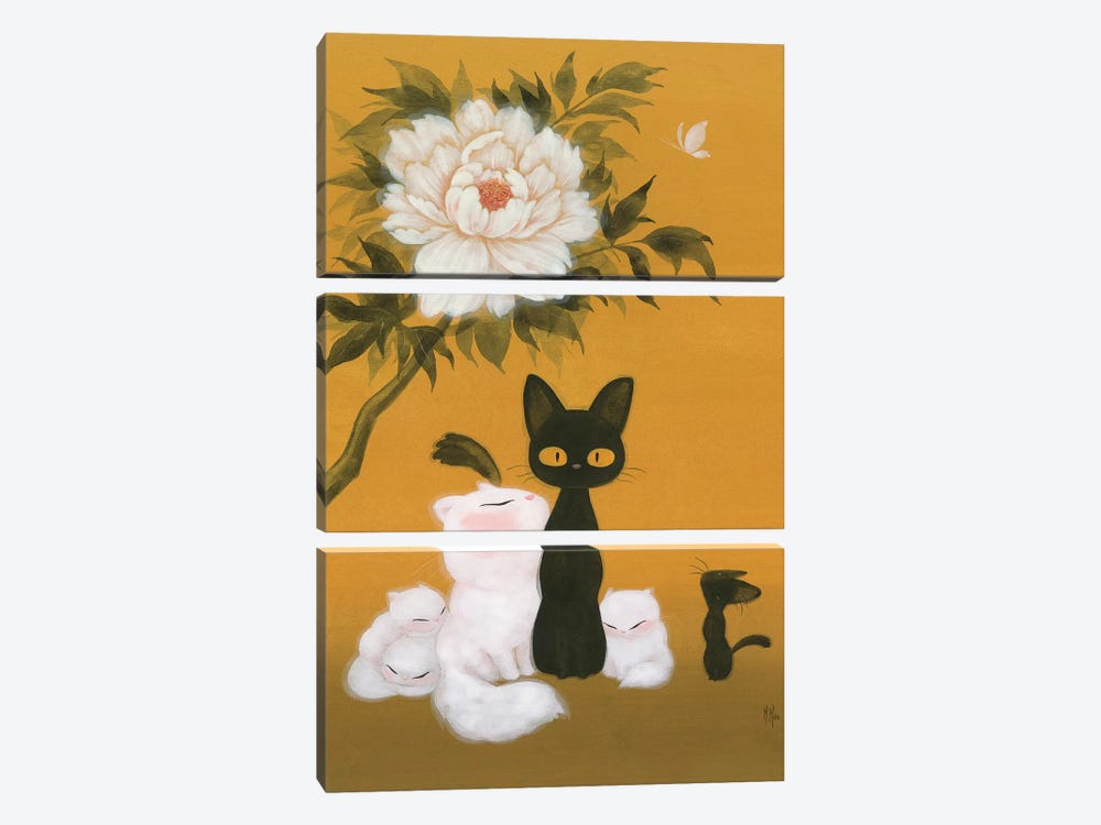 Cats and Peony  3-piece Canvas Art Print