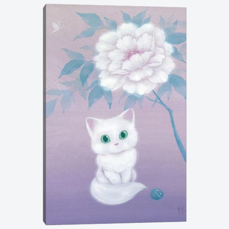 White Cat and Peony Canvas Print #MHS38} by Martin Hsu Canvas Print