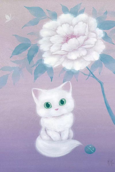 Martin Hsu: White Cat and Peony by Martin Hsu