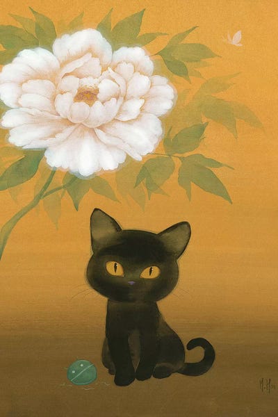 Peonies: Black Cat and Peony by Martin Hsu