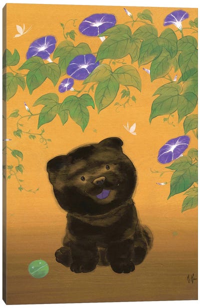 Chow and Morning Glories Canvas Art Print