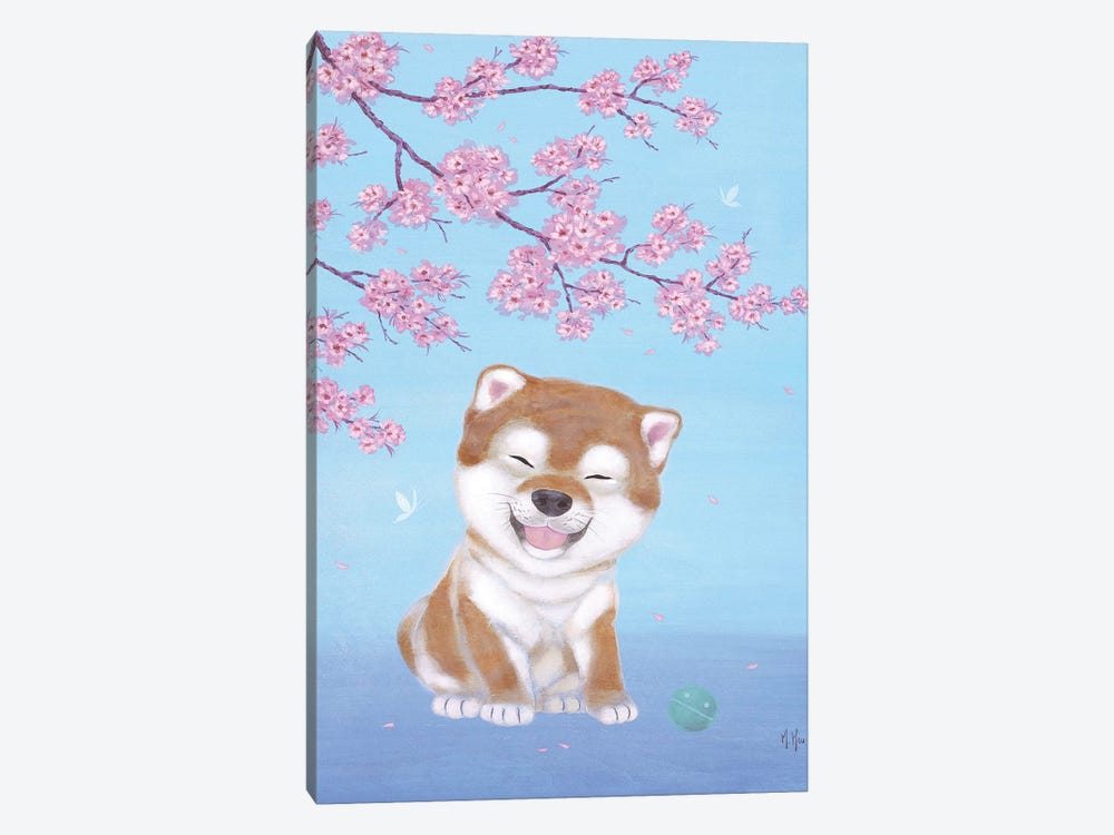 Shiba and Cherry Blossoms  by Martin Hsu 1-piece Canvas Art