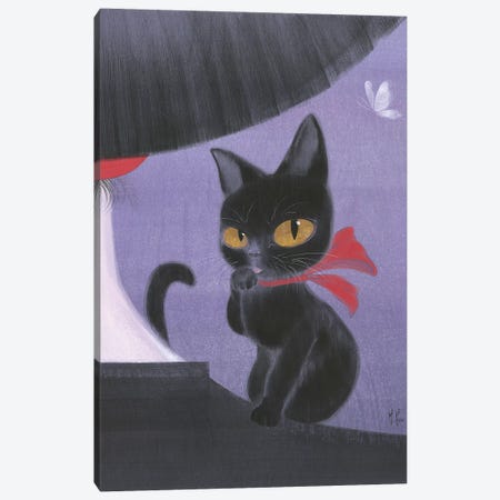 Girl and Black Cat  Canvas Print #MHS42} by Martin Hsu Canvas Wall Art