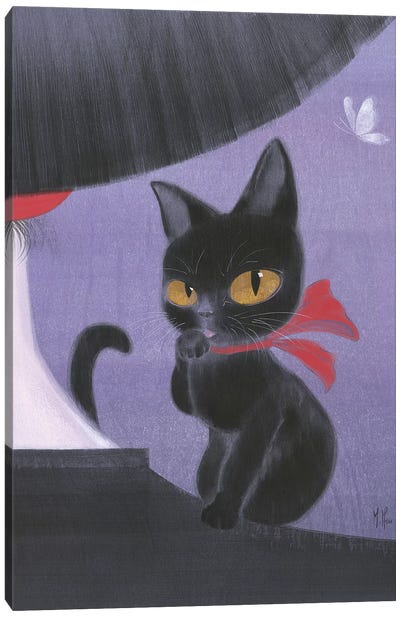 Girl and Black Cat  Canvas Art Print - Martin Hsu