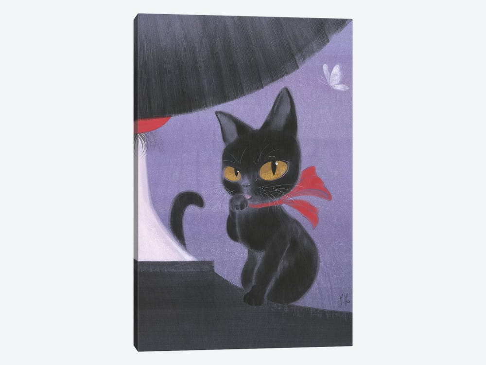 Girl and Black Cat  by Martin Hsu 1-piece Canvas Art Print