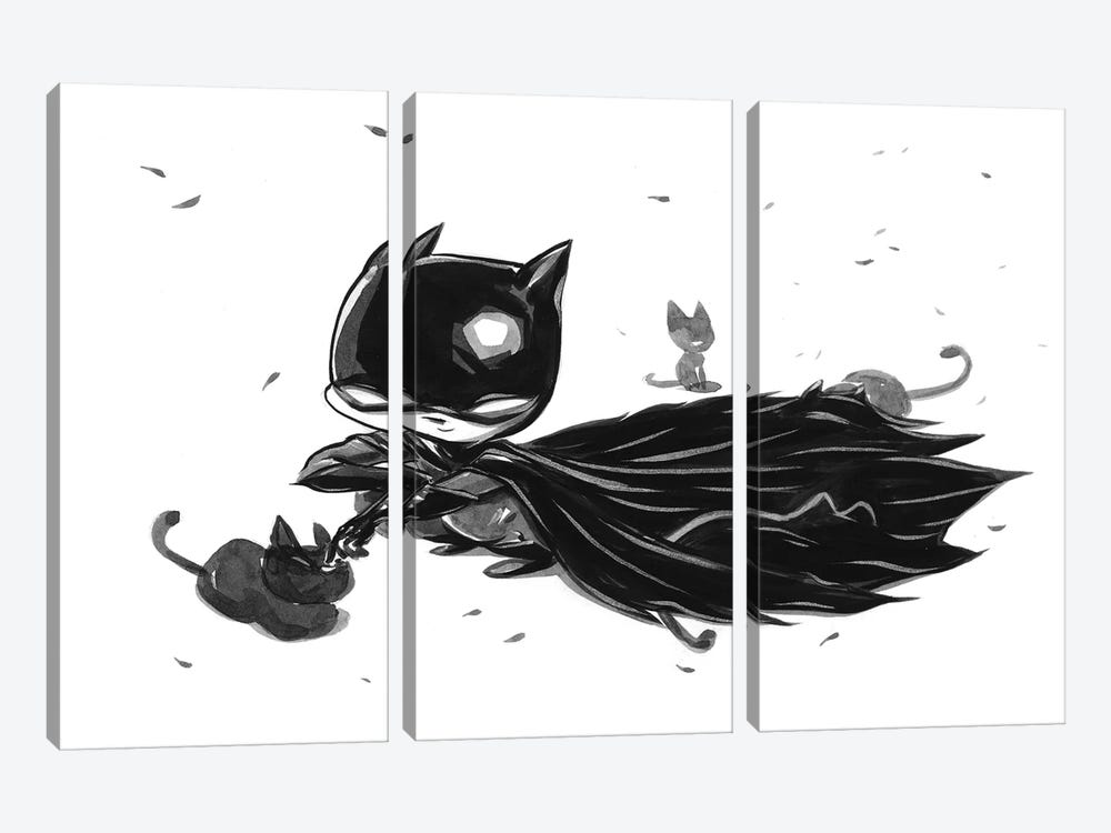 Bat Boy Cats by Martin Hsu 3-piece Canvas Wall Art