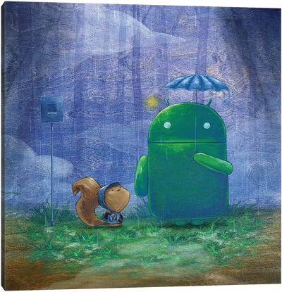Robot Rain  Canvas Art Print - Unlikely Friends