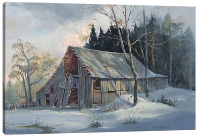 Weathered Sunrise Canvas Art Print - Rustic Winter