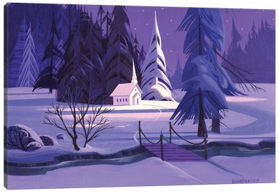 Church In Snow Canvas Art Print - Michael Humphries
