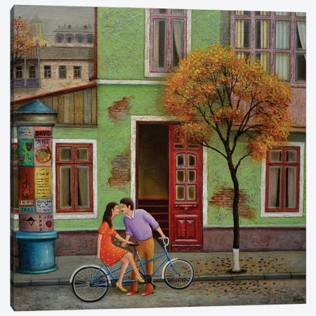 Blue Bicycle With Autumn Kisses Canvas Print #MHV16} by David Martiashvili Canvas Print