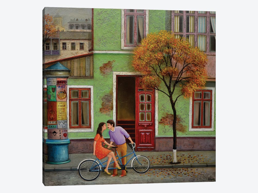 Blue Bicycle With Autumn Kisses by David Martiashvili 1-piece Canvas Art