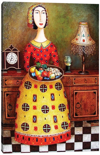Lady With fruit Canvas Art Print - David Martiashvili