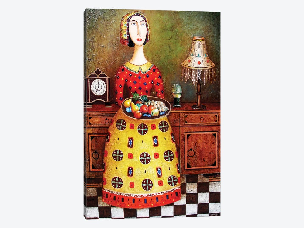 Lady With fruit by David Martiashvili 1-piece Canvas Print