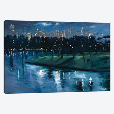 Yarra By Night Canvas Print #MHW35} by Meredith Howse Canvas Artwork