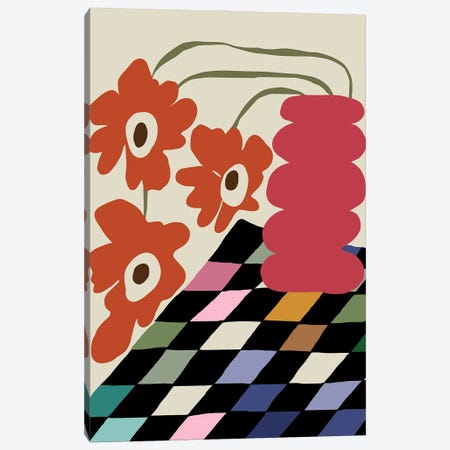 Color-Checkerboard With Dropping Flower Canvas Print #MHX16} by Miho Art Studio Canvas Art Print