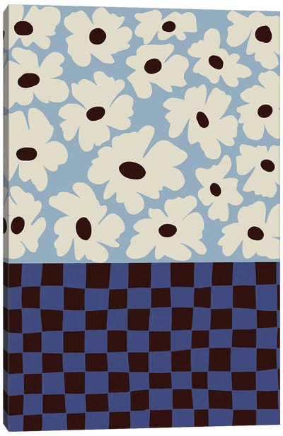Flowers Checkerboard Canvas Art Print - Gingham Patterns
