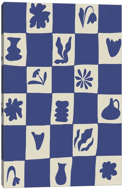 Mid Century Checkerboard Canvas Art Print - Minimalist Flowers