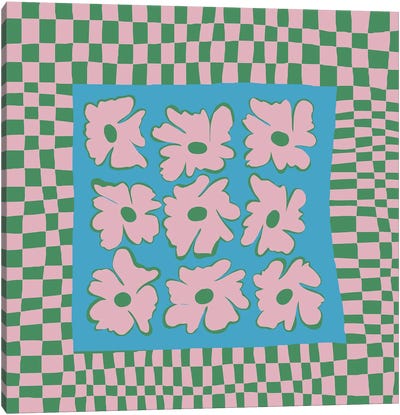 Pastel Nature Checkerboard Canvas Art Print - Green & Pink Art