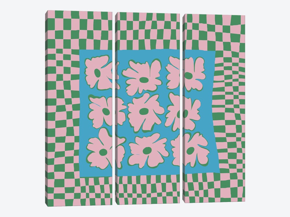 Pastel Nature Checkerboard by Miho Art Studio 3-piece Art Print