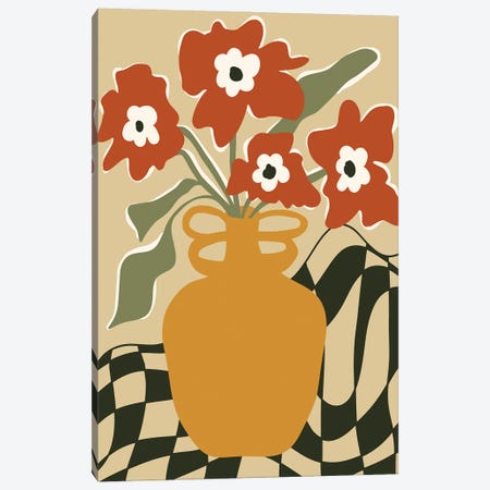 Retro Checkered Flower Pot Canvas Print #MHX28} by Miho Art Studio Canvas Art Print