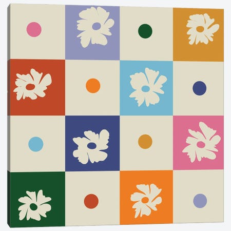 Retro Floral Checkerboard Canvas Print #MHX29} by Miho Art Studio Canvas Art Print