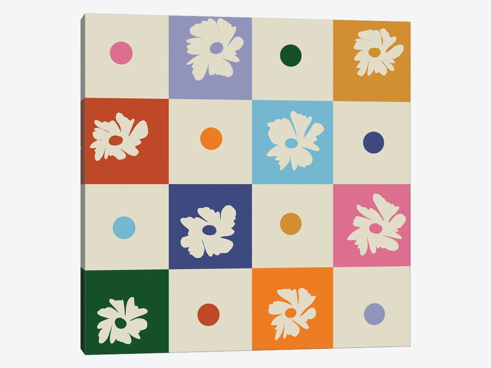 Retro Floral Checkerboard by Miho Art Studio 1-piece Art Print
