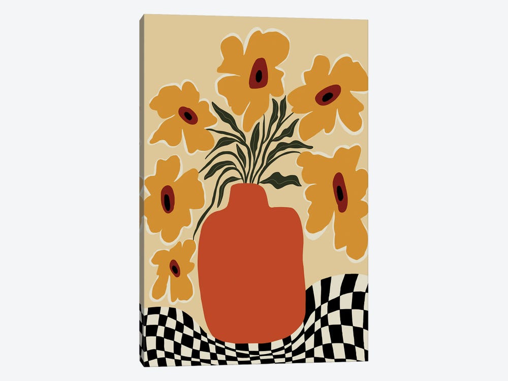 Summer Flowerpot With Check by Miho Art Studio 1-piece Canvas Print