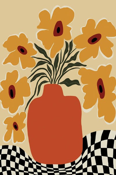 Gingham: Summer Flowerpot With Check by Miho Art Studio