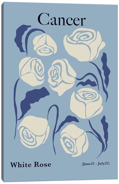 Cancer White Rose Canvas Art Print - Zodiac Art