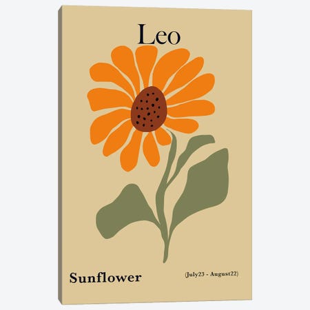Leo Sunflower Canvas Print #MHX39} by Miho Art Studio Canvas Wall Art