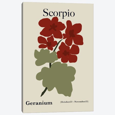 Scorpio Red Geranium Canvas Print #MHX43} by Miho Art Studio Art Print