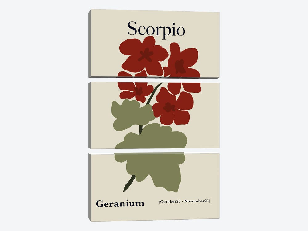 Scorpio Red Geranium by Miho Art Studio 3-piece Canvas Print