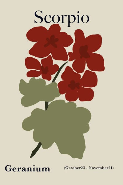 Geraniums: Scorpio Red Geranium by Miho Art Studio