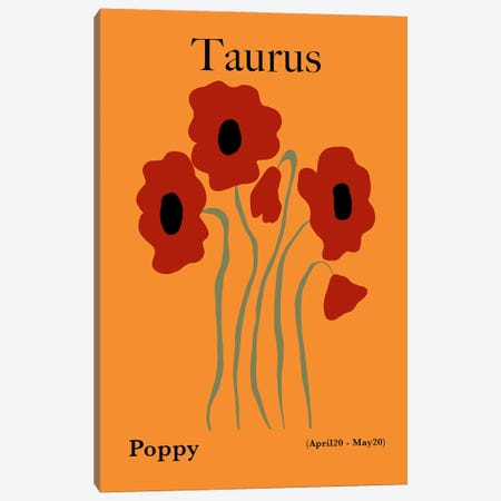 Taurus Poppy Canvas Print #MHX44} by Miho Art Studio Canvas Wall Art