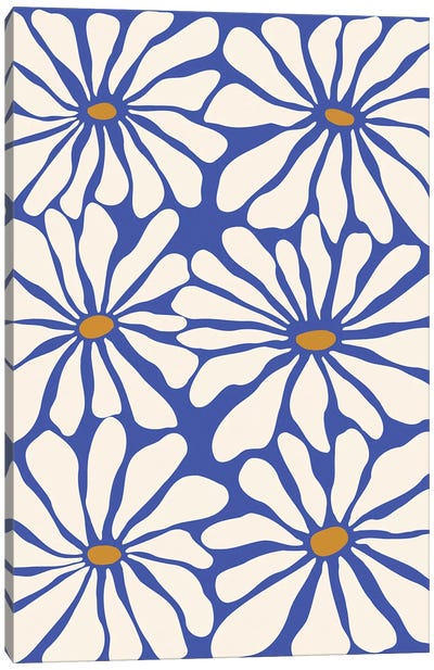 Sunny Floral Blue Canvas Art Print - Miho Art Studio