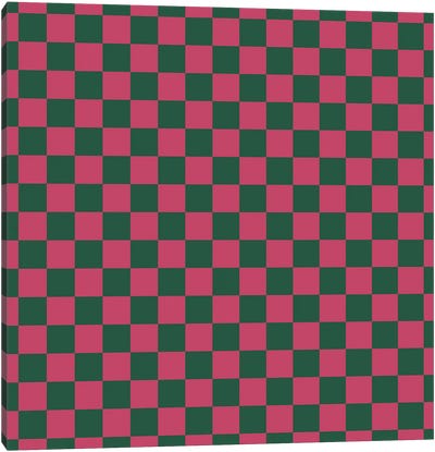 Bold Pink And Green Checkerboard Canvas Art Print - Green & Pink Art