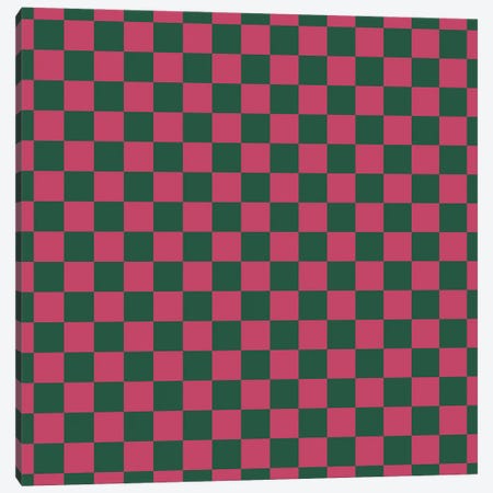 Bold Pink And Green Checkerboard Canvas Print #MHX5} by Miho Art Studio Canvas Artwork
