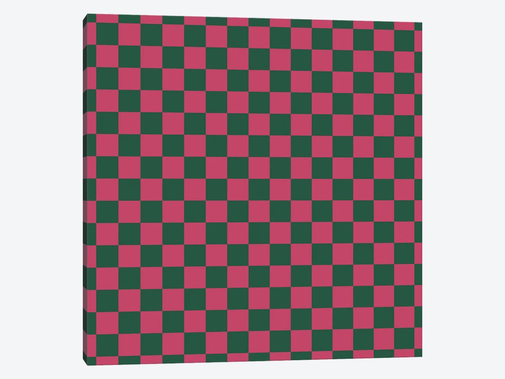 Bold Pink And Green Checkerboard by Miho Art Studio 1-piece Canvas Wall Art