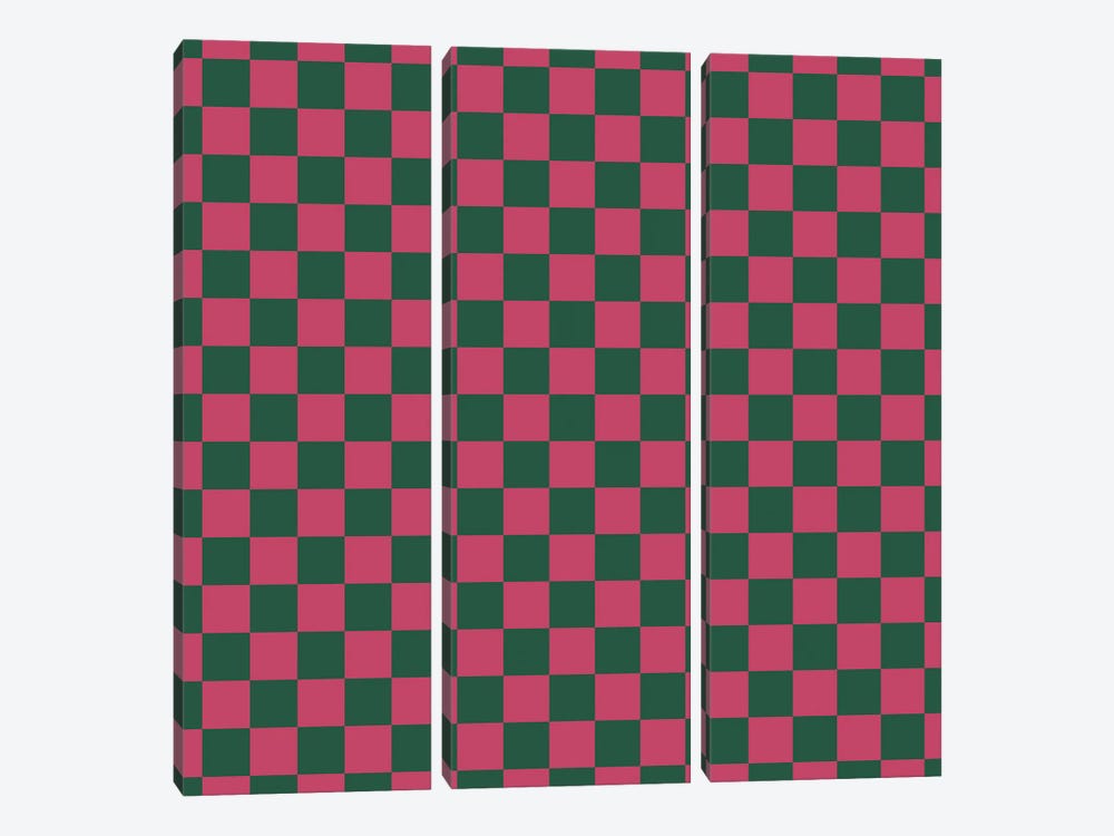 Bold Pink And Green Checkerboard by Miho Art Studio 3-piece Canvas Artwork