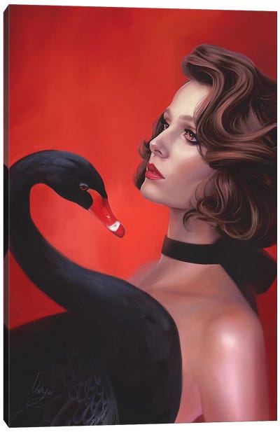Black Swan Canvas Art Print - Lowbrow Femme Fatales