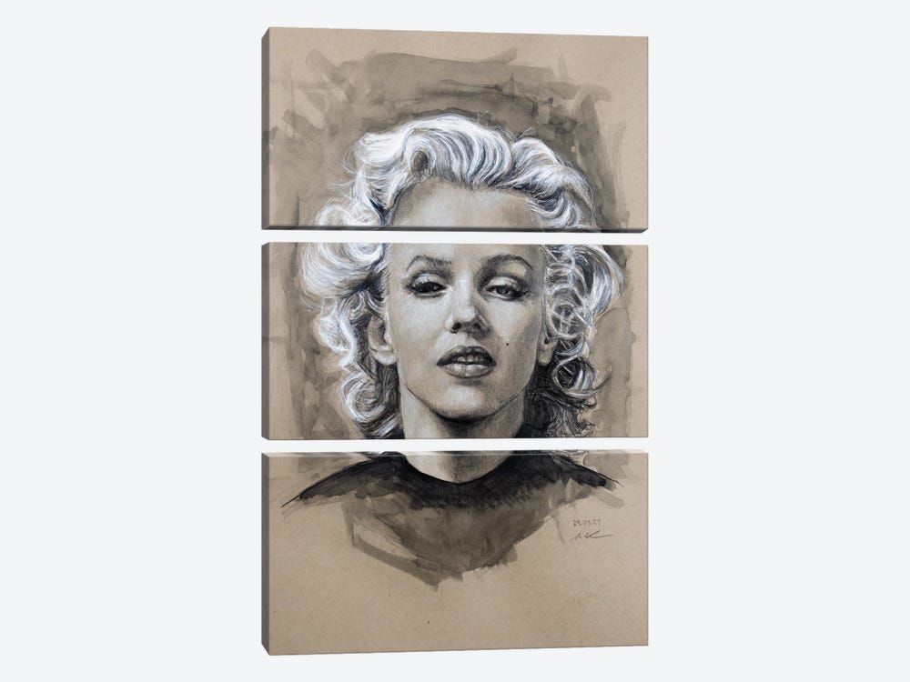 Marilyn Monroe - Black & White by Marc Lehmann 3-piece Canvas Art Print