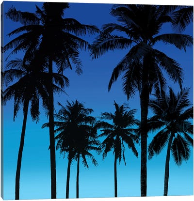 Palms Black on Blue I Canvas Art Print - Tropics to the Max
