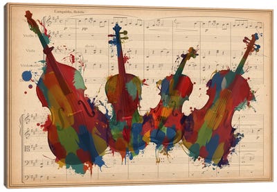 Multi-Color Orchestra Ensemble: Violin, Viola, Cello, Double Bass Canvas Art Print - Music Instrument Collection